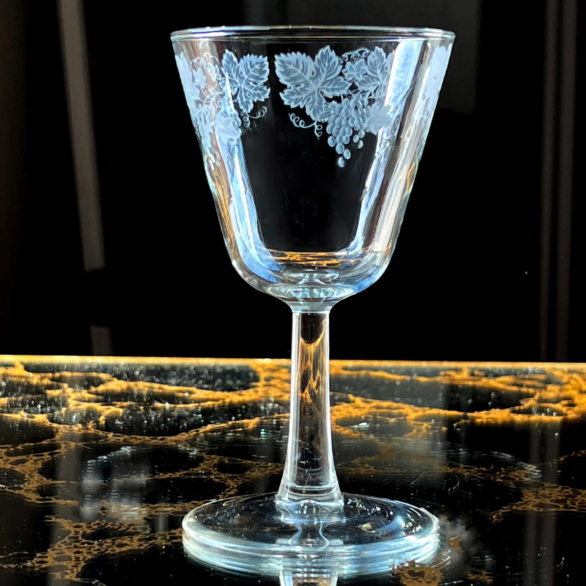 1940s JAVIT Etched Crystal Wine Goblets - 5.25" - Set of 8 - RARE FIND