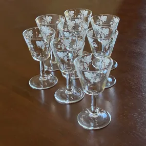 1940s JAVIT Etched Crystal Wine Goblets - 5.25" - Set of 8 - RARE FIND