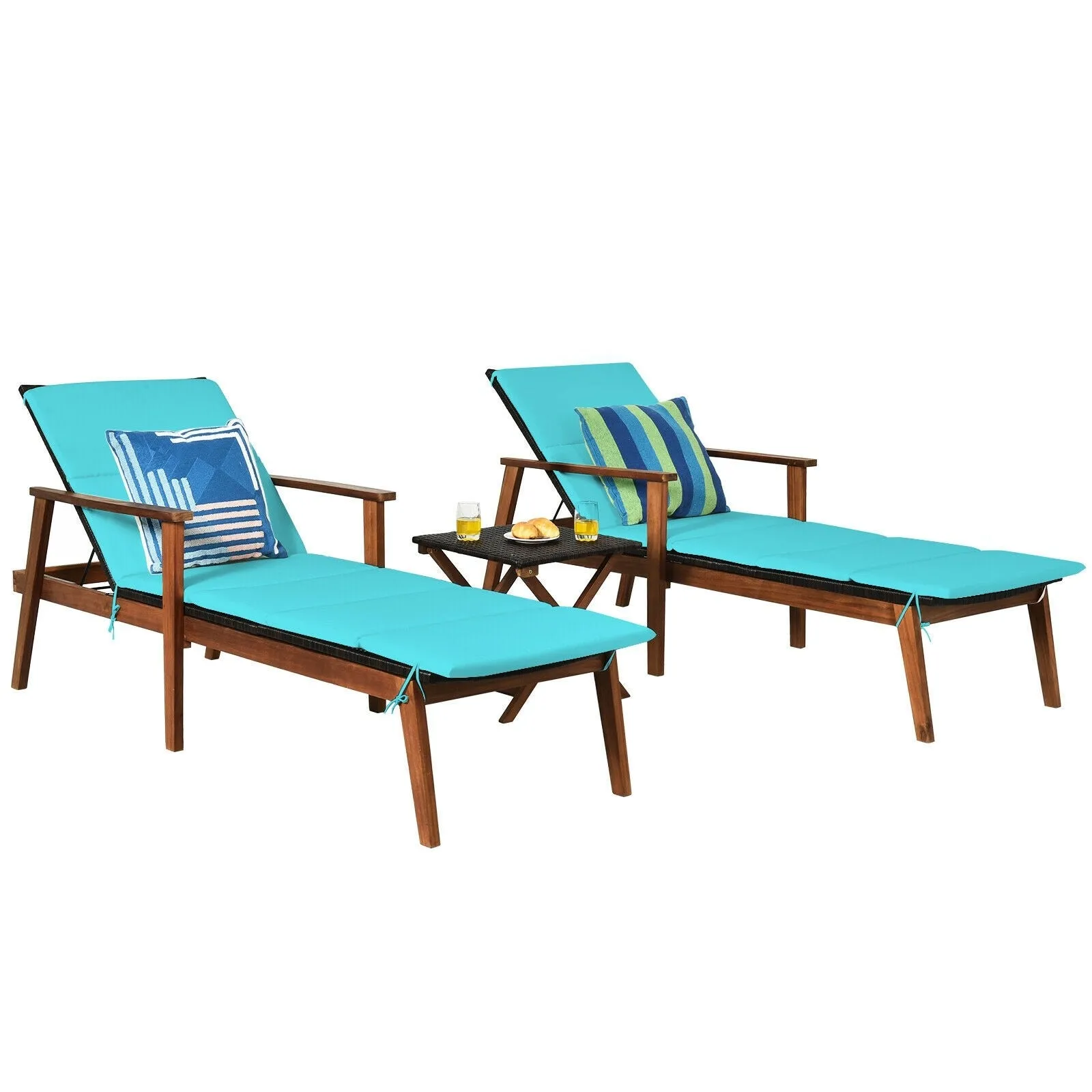 3pc Patio Lounge Chair Set with Folding Table - Turquoise