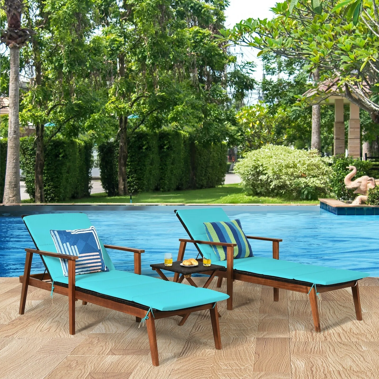 3pc Patio Lounge Chair Set with Folding Table - Turquoise