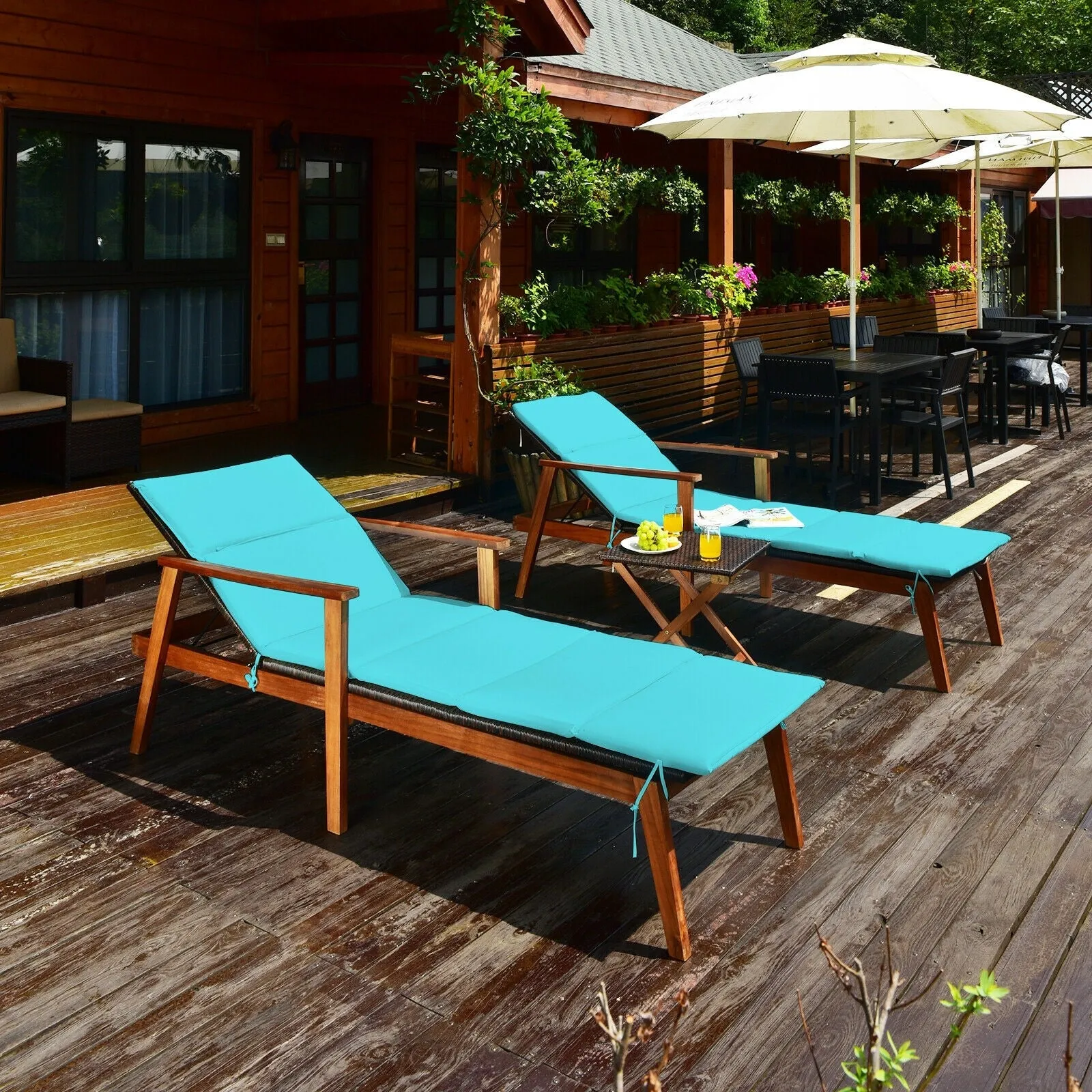 3pc Patio Lounge Chair Set with Folding Table - Turquoise