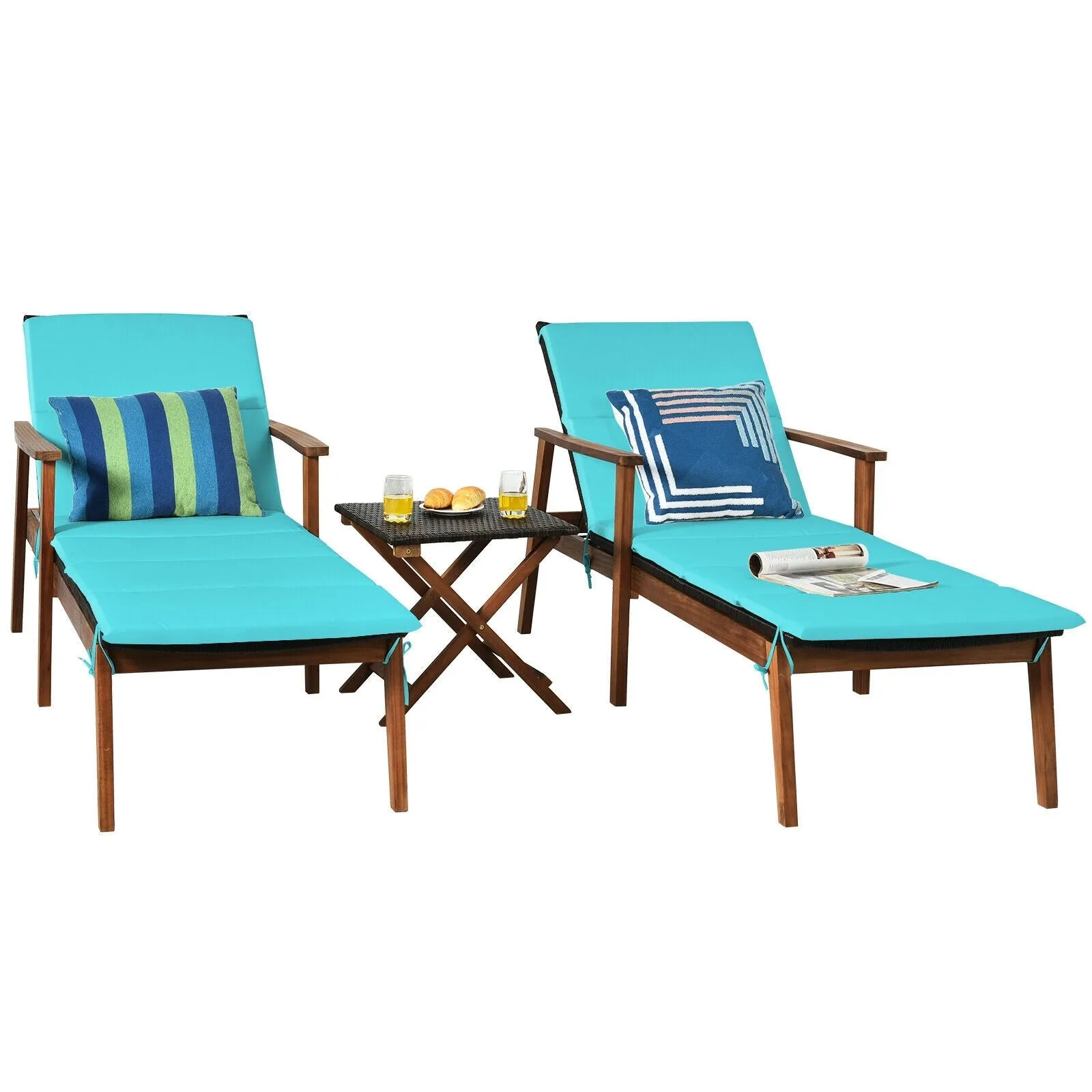 3pc Patio Lounge Chair Set with Folding Table - Turquoise