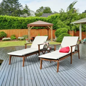 3pc Patio Lounge Chair Set with Folding Table - White