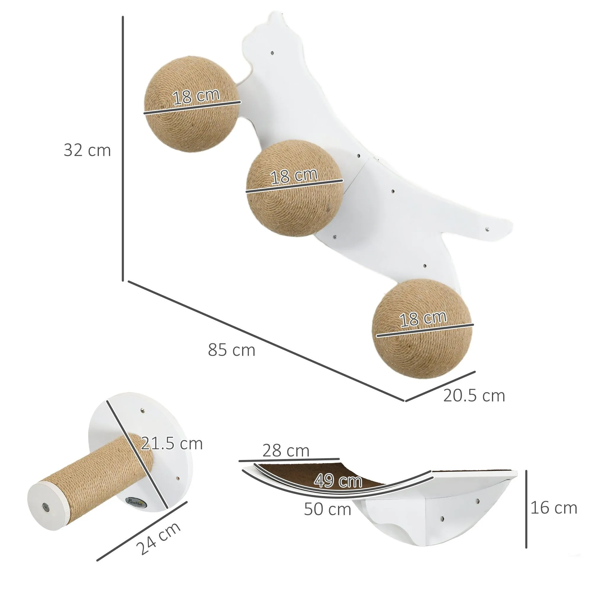 4-Piece Wall Mounted Cat Shelves, Cat-shaped Platform - White