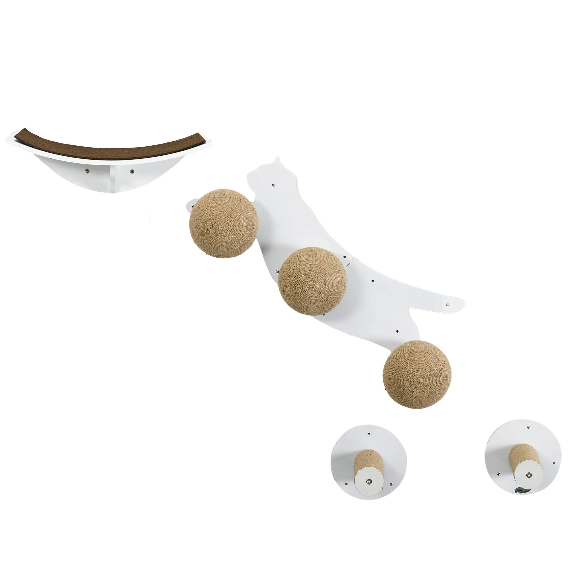 4-Piece Wall Mounted Cat Shelves, Cat-shaped Platform - White