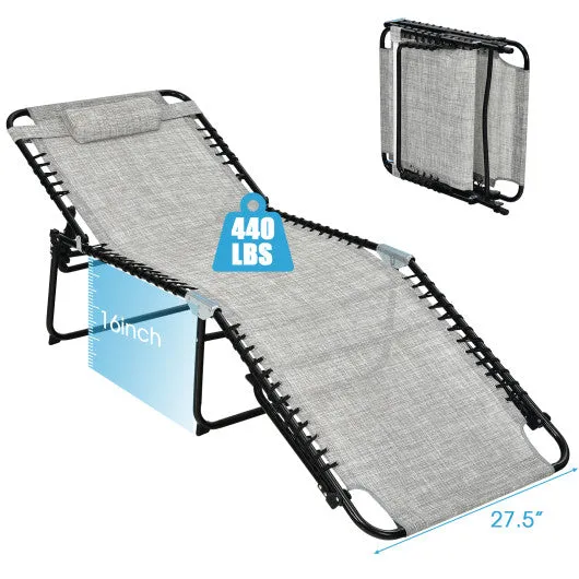 4 Position Folding Lounge Chaise with Adjustable Backrest and Footrest-Gray