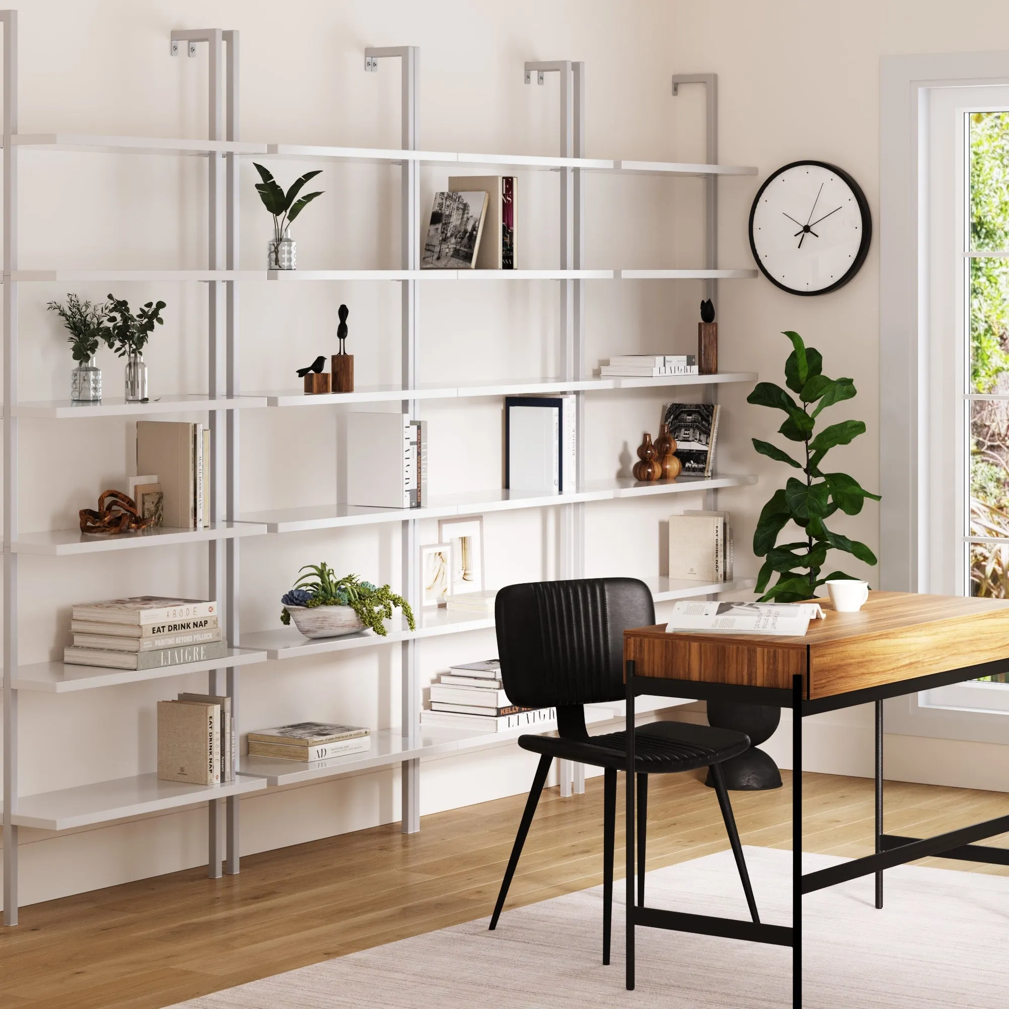 6-Shelf Ladder Bookshelf White (Set of 4)