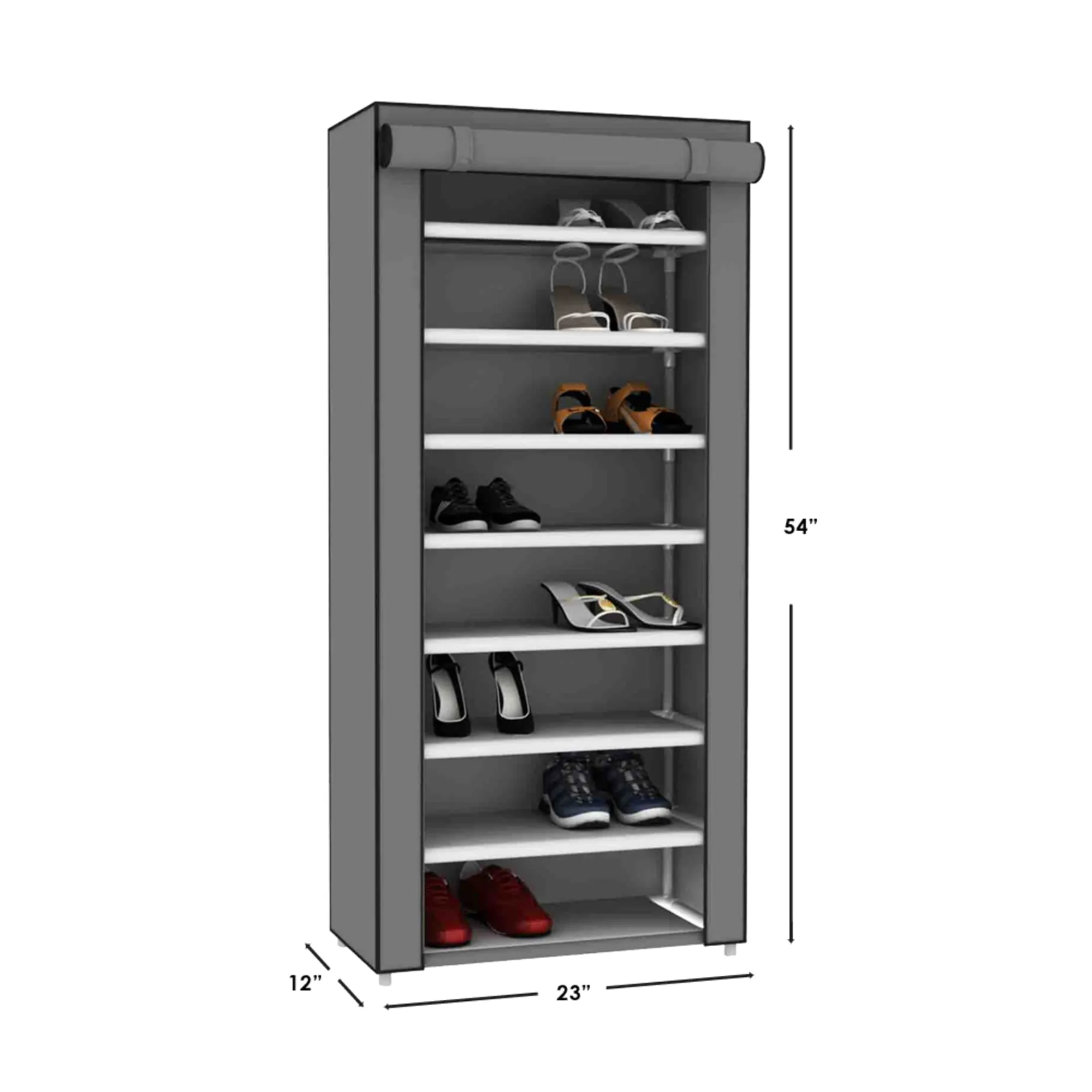 8  Tier Portable Polyester Shoe Closet, Grey