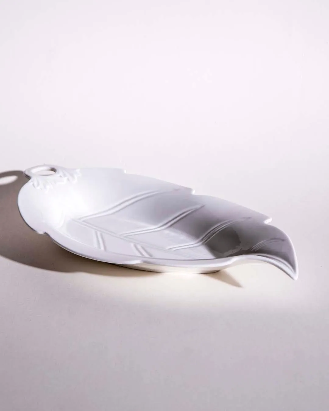 All White Embossed Leaf Serving Platter