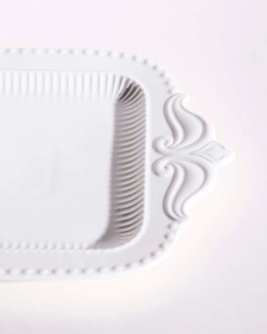 All White Embossed Serving Platter - Small