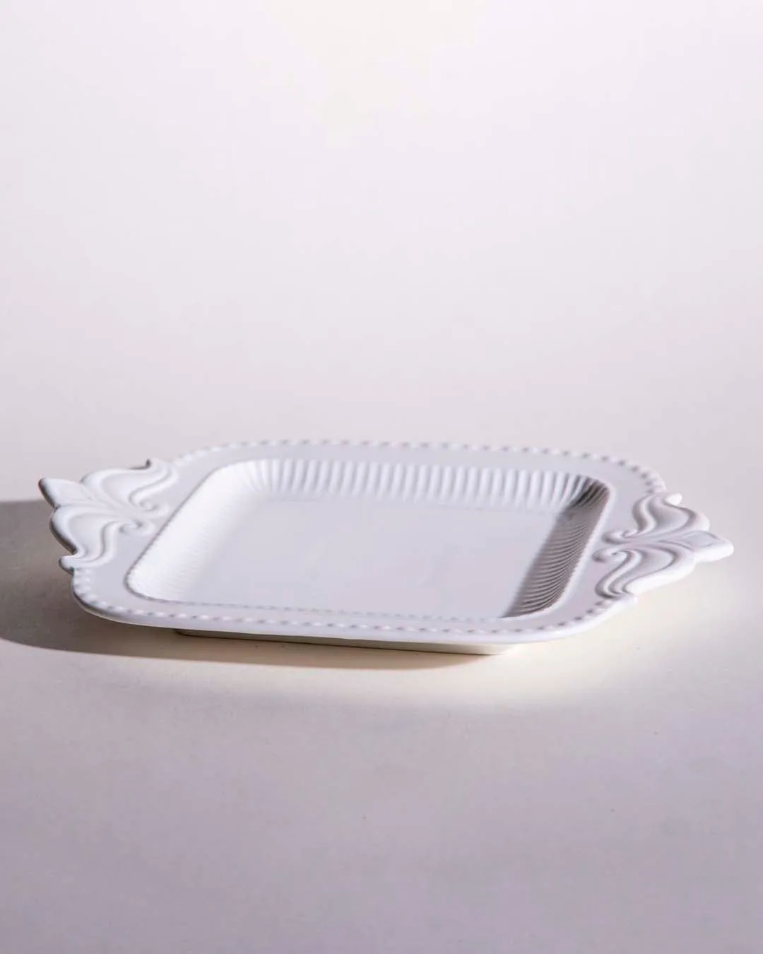 All White Embossed Serving Platter - Small