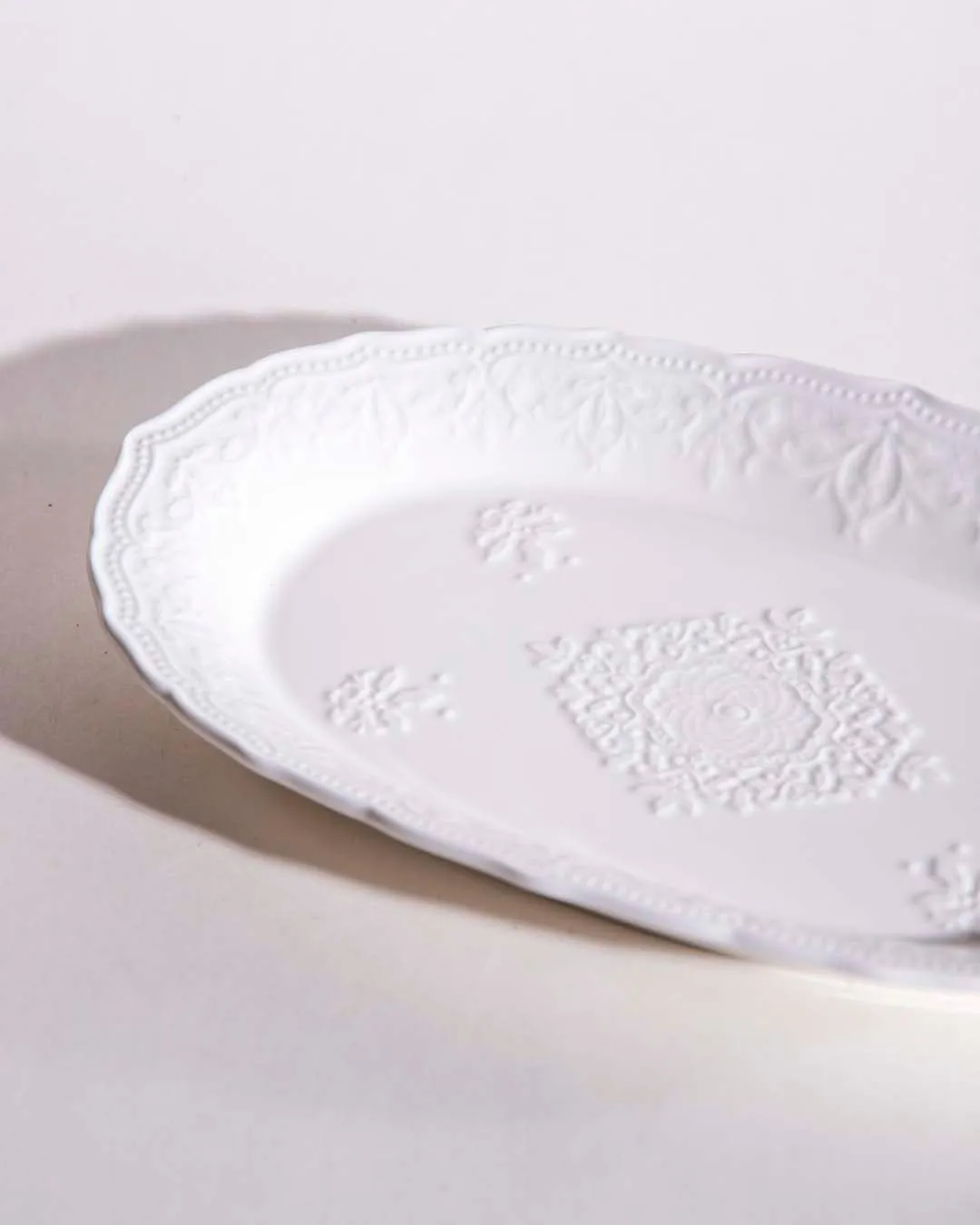 All White Embossed Serving Platter