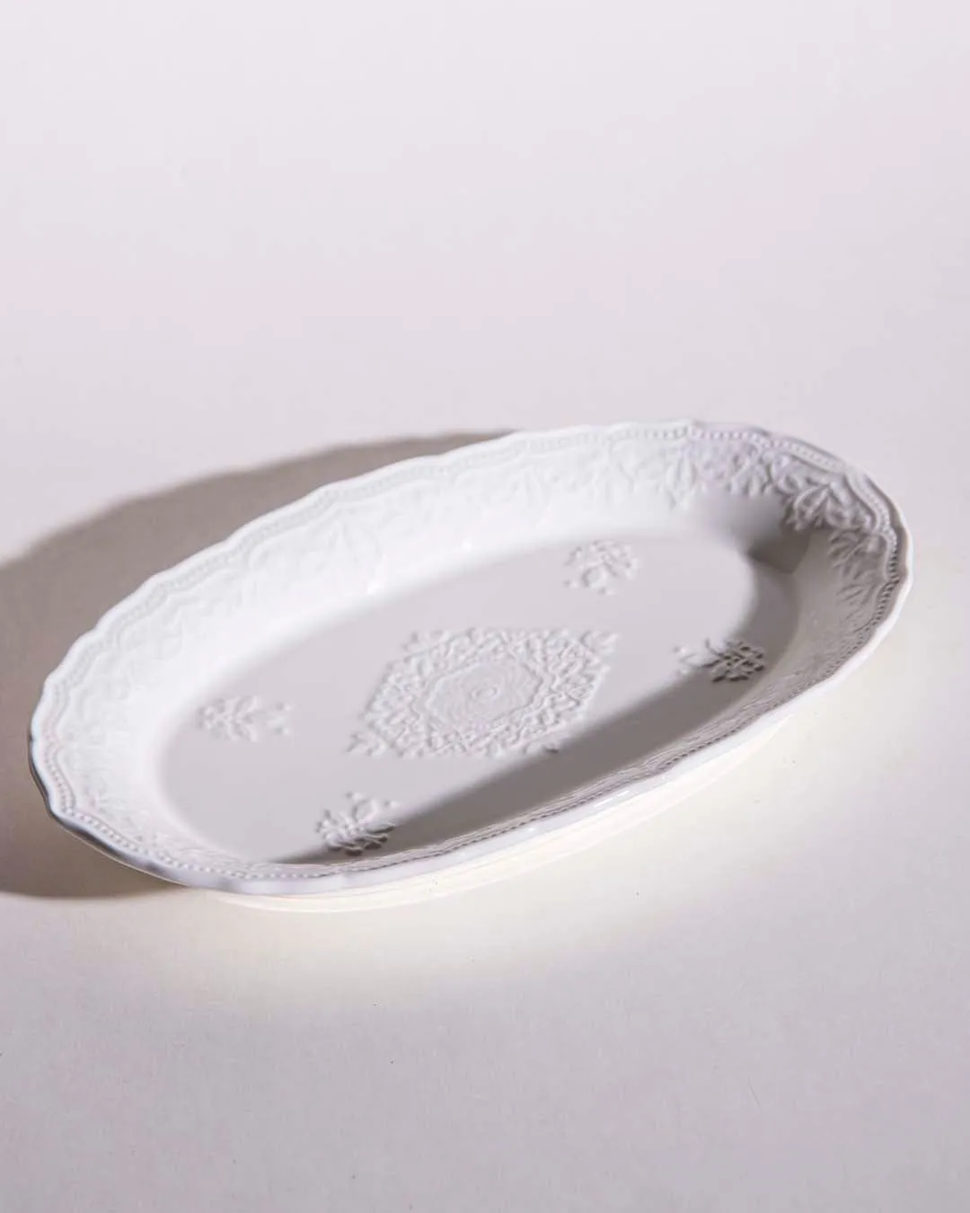 All White Embossed Serving Platter