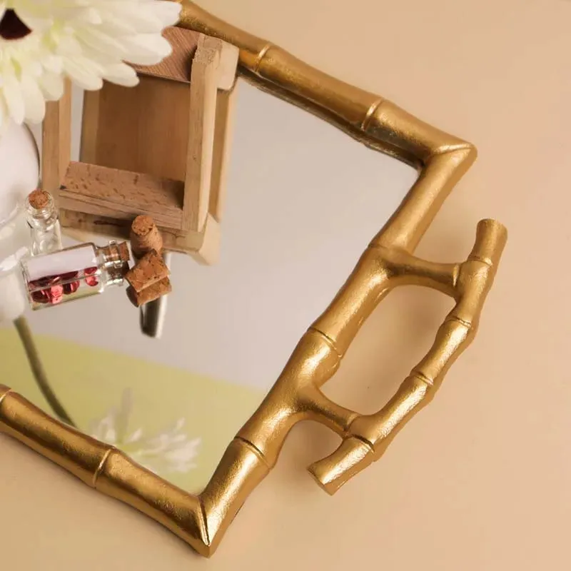 Bamboo Design Mirror Vanity Tray | 14 x 9 inches
