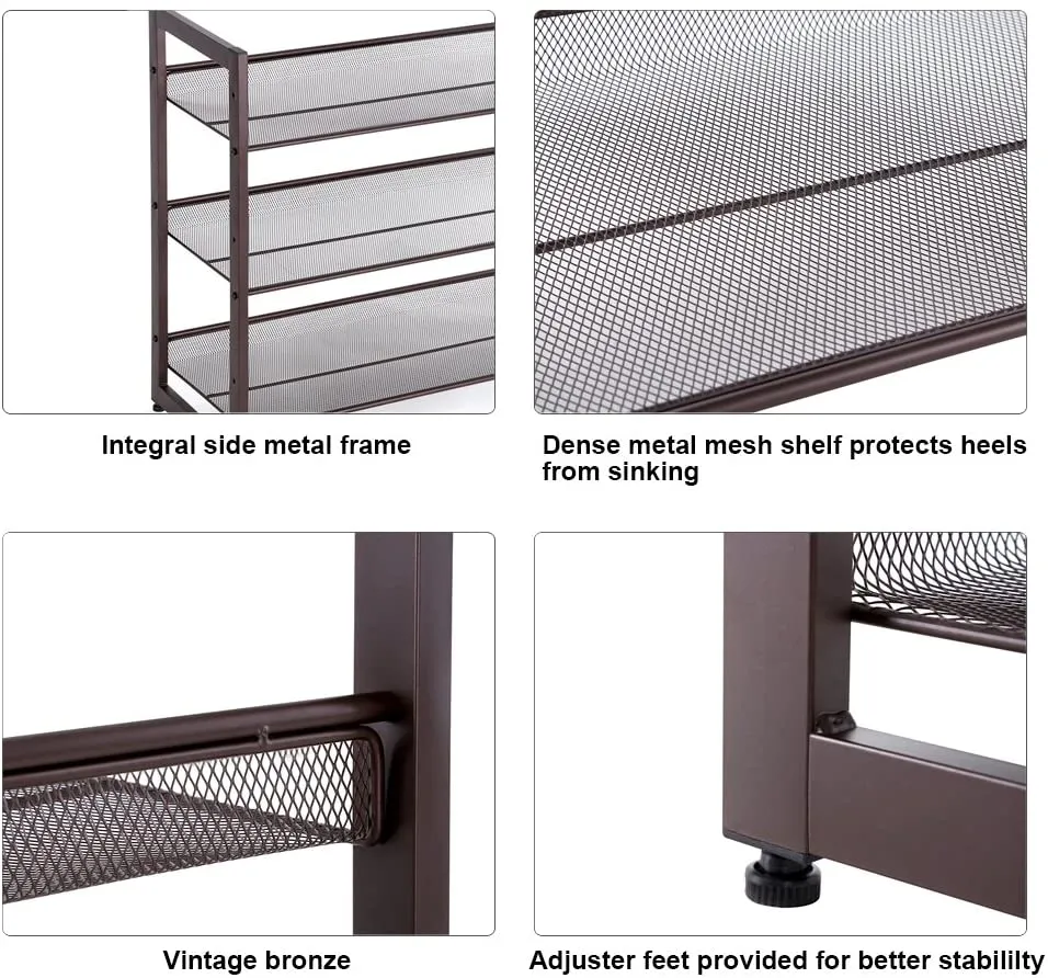 Bronze Metal Shoe Rack with Adjustable Shelves