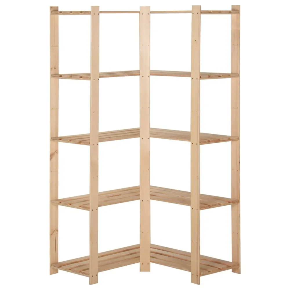 Corner Bookshelves: 5-Tier Solid Pinewood Rack