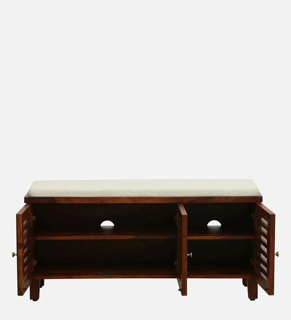 Kelty Sheesham Wood Shoe Rack With Seating In Honey Oak Finish,