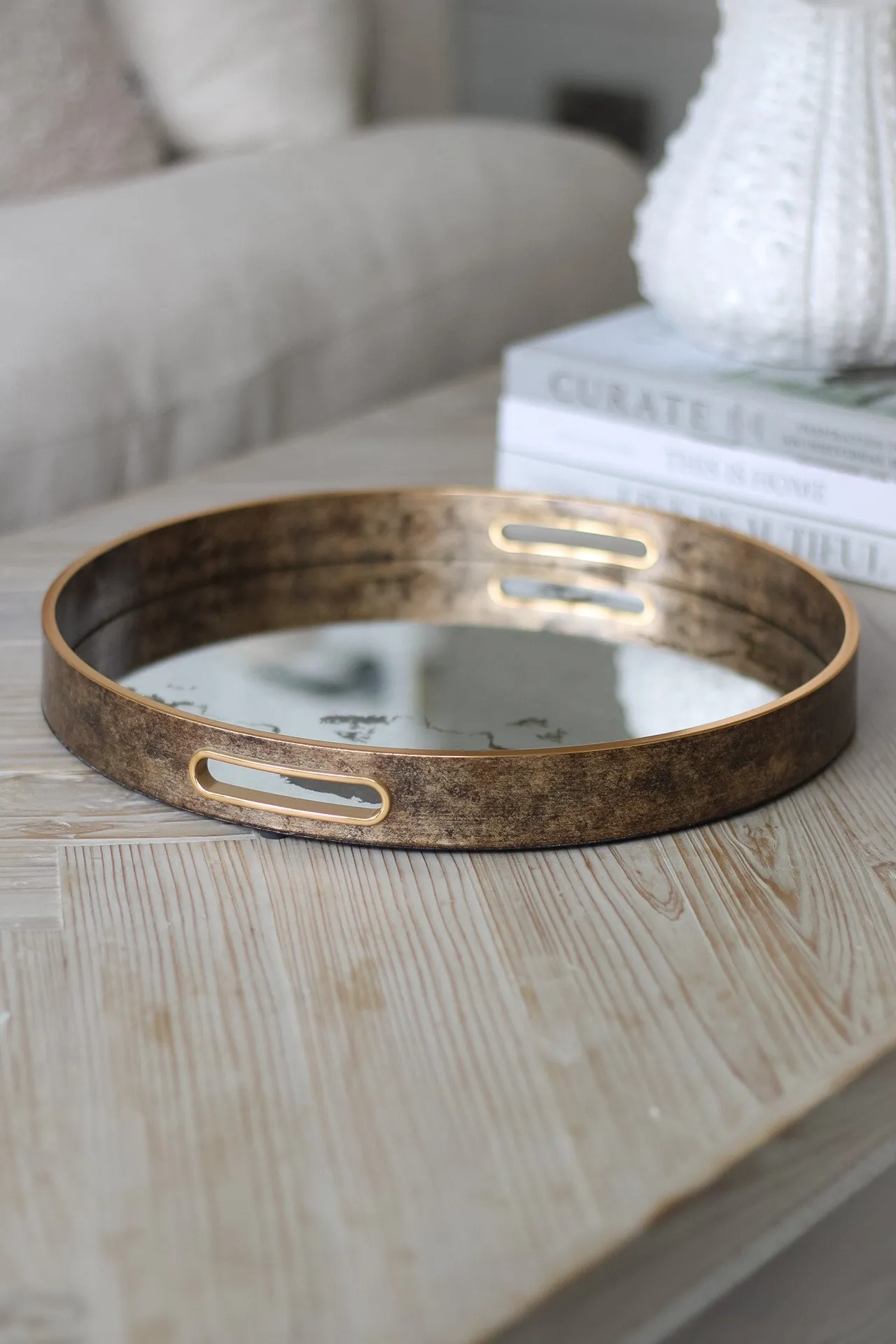 Marble Effect Mirror Tray