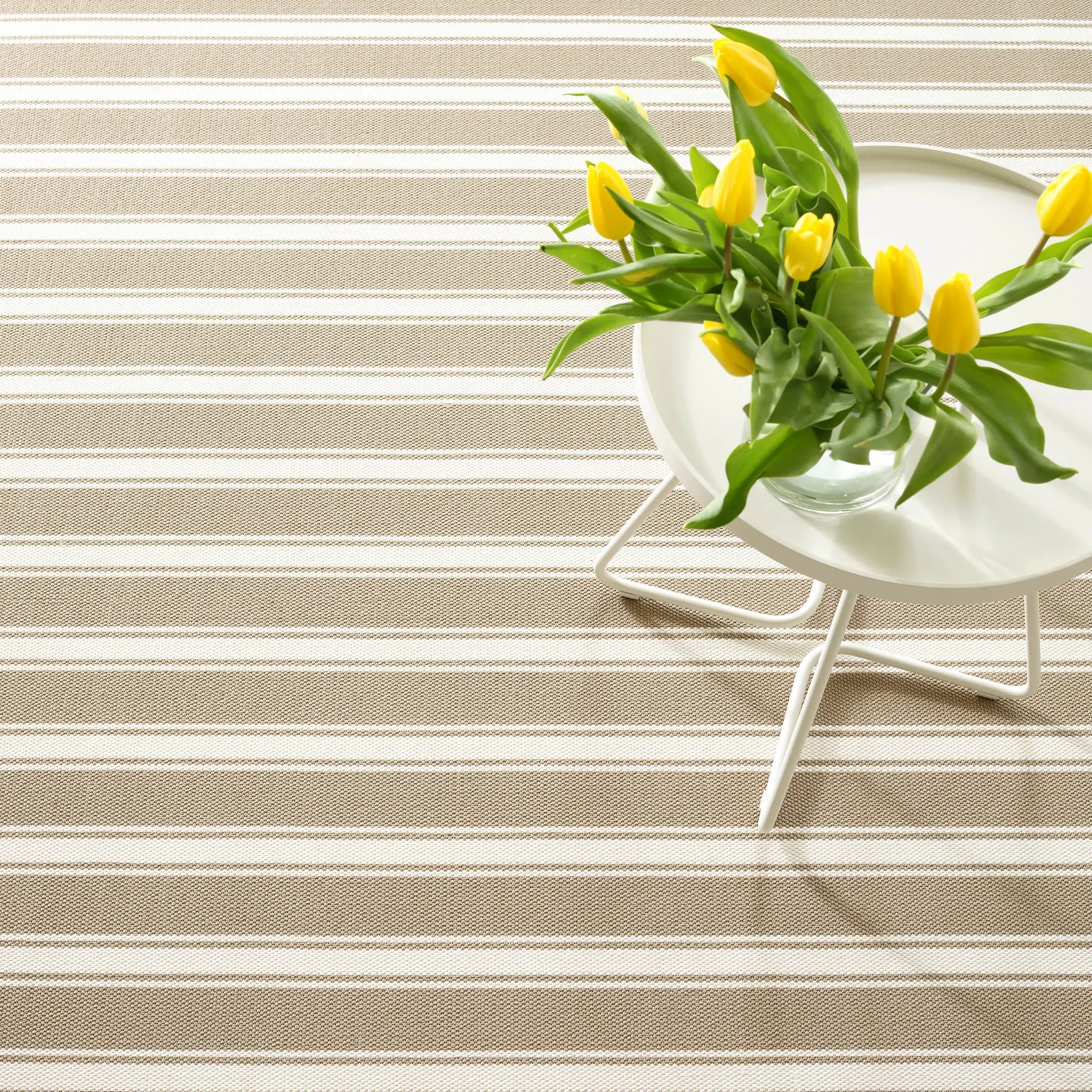 Maysville Stripe Khaki Woven Indoor/Outdoor Custom Rug