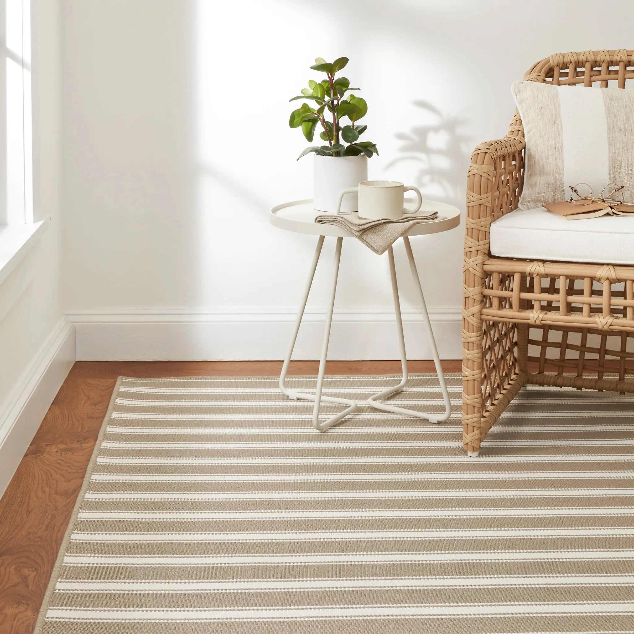 Maysville Stripe Khaki Woven Indoor/Outdoor Custom Rug