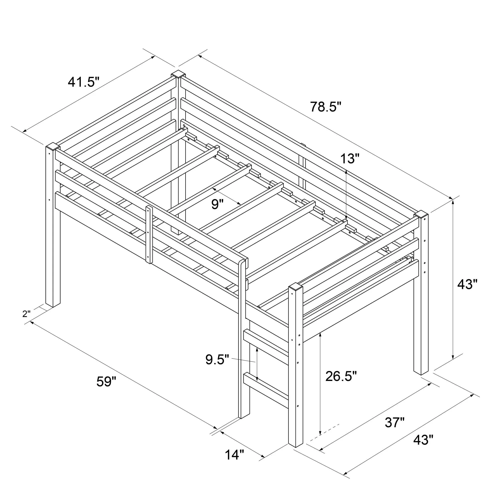 Milton Junior Wooden Loft Bed