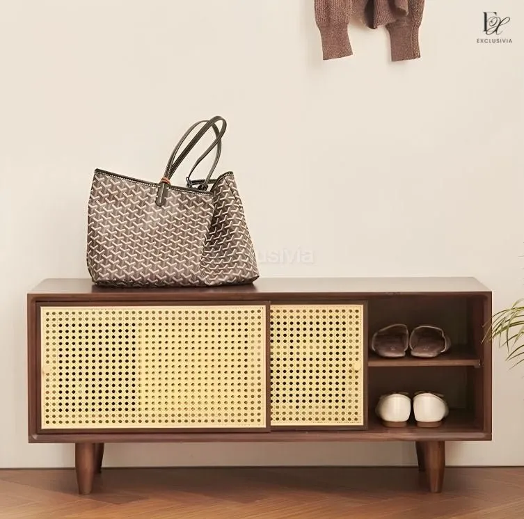 OAKTI Shoe Cabinet Rattan Wooden