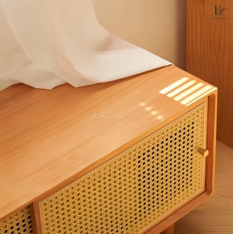 OAKTI Shoe Cabinet Rattan Wooden