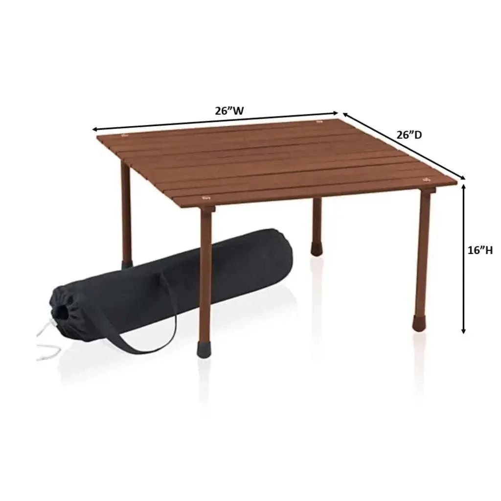 Outdoor Portable Wood Roll Up Table in Teak Finish 26"L x 26"W x 16"H