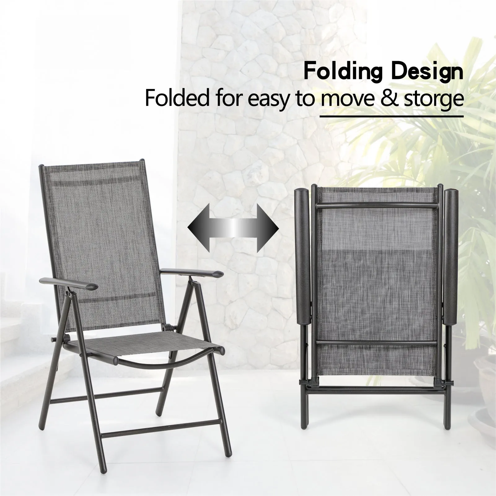Phi Villa  Folding Sling Dining Chair Aluminum & Steel Frame, Set of 2