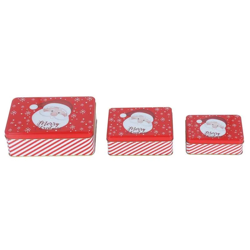 Santa Stripe Storage Box - Set Of Three