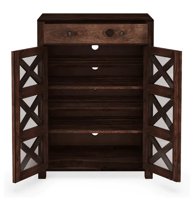 sheesham wood double door shoe rack With Drawer