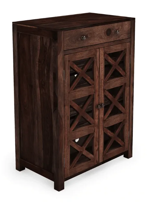sheesham wood double door shoe rack With Drawer