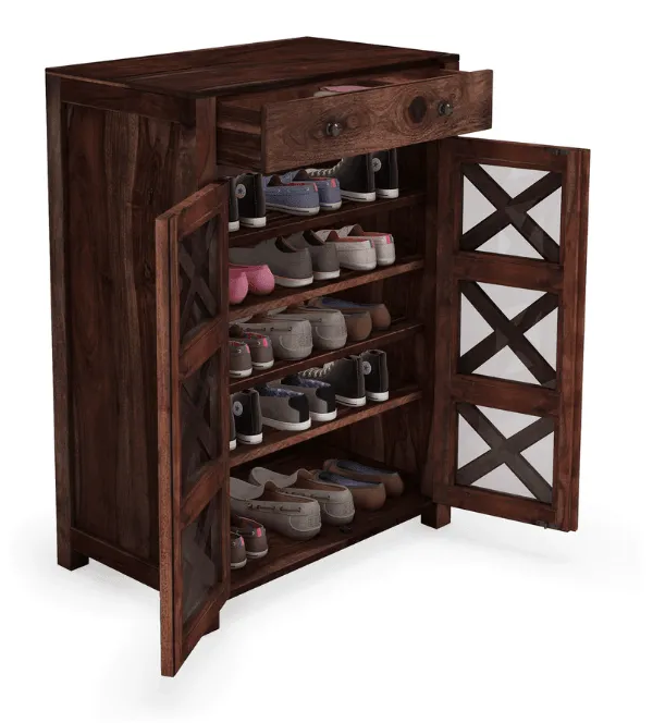 sheesham wood double door shoe rack With Drawer