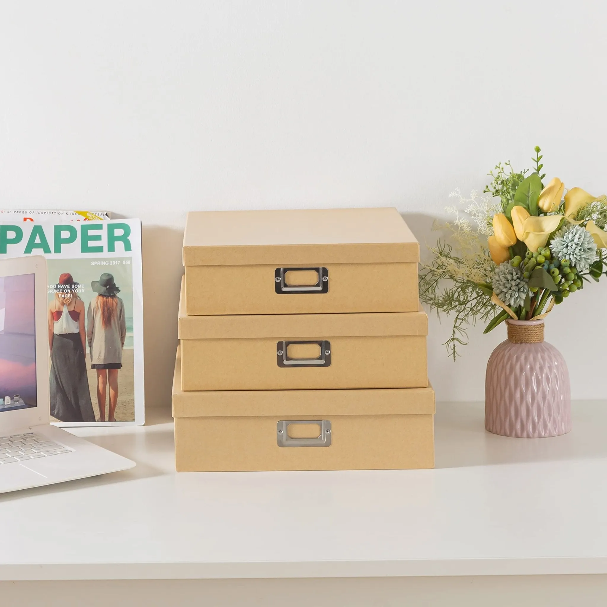 Soul & Lane: Paper Storage Boxes with Lids - from Premium Kraft Paper (Pack of 3)
