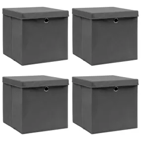 vidaXL Storage Boxes with Lids - Set of 4 - Gray - 12.6"x12.6"x12.6" - Fabric