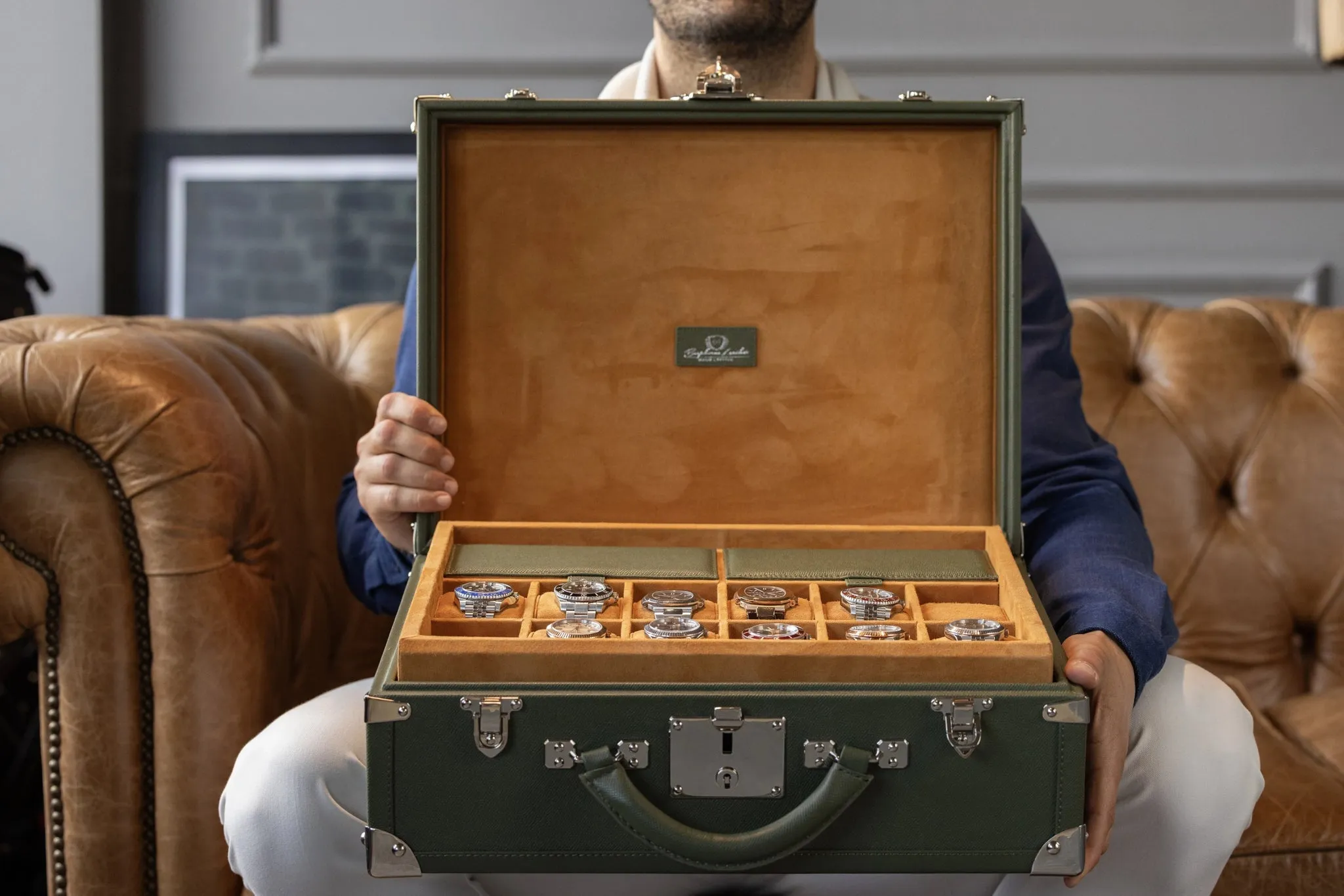 Watch Trunk - Saffiano Olive Green For 30 Watches